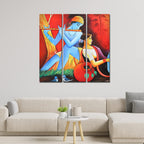 VIBECRAFTS 3 Pieces Beautiful Radha Krishna Canvas Wall Painting Fitted With Wooden Frame For Home | Office | Living Room | Gifts (PTVC3Pcs1_9545)