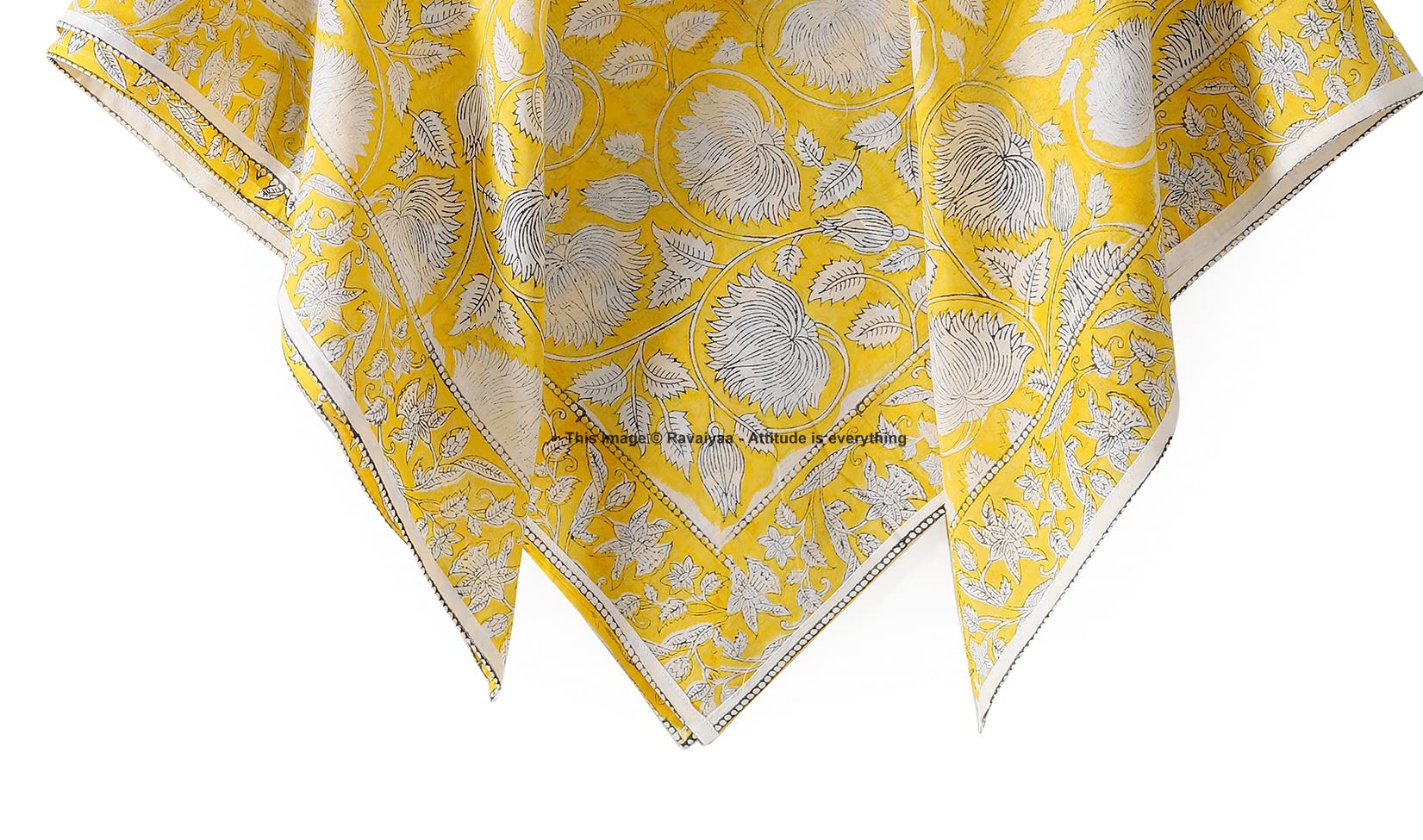 Ravaiyaa - Attitude is everything Sanganer Hand Block Printed Scarves Pure Cotton Scarf Square Hijab Dupatta 40 X 40 Inch (Yellow Lotus Floral)