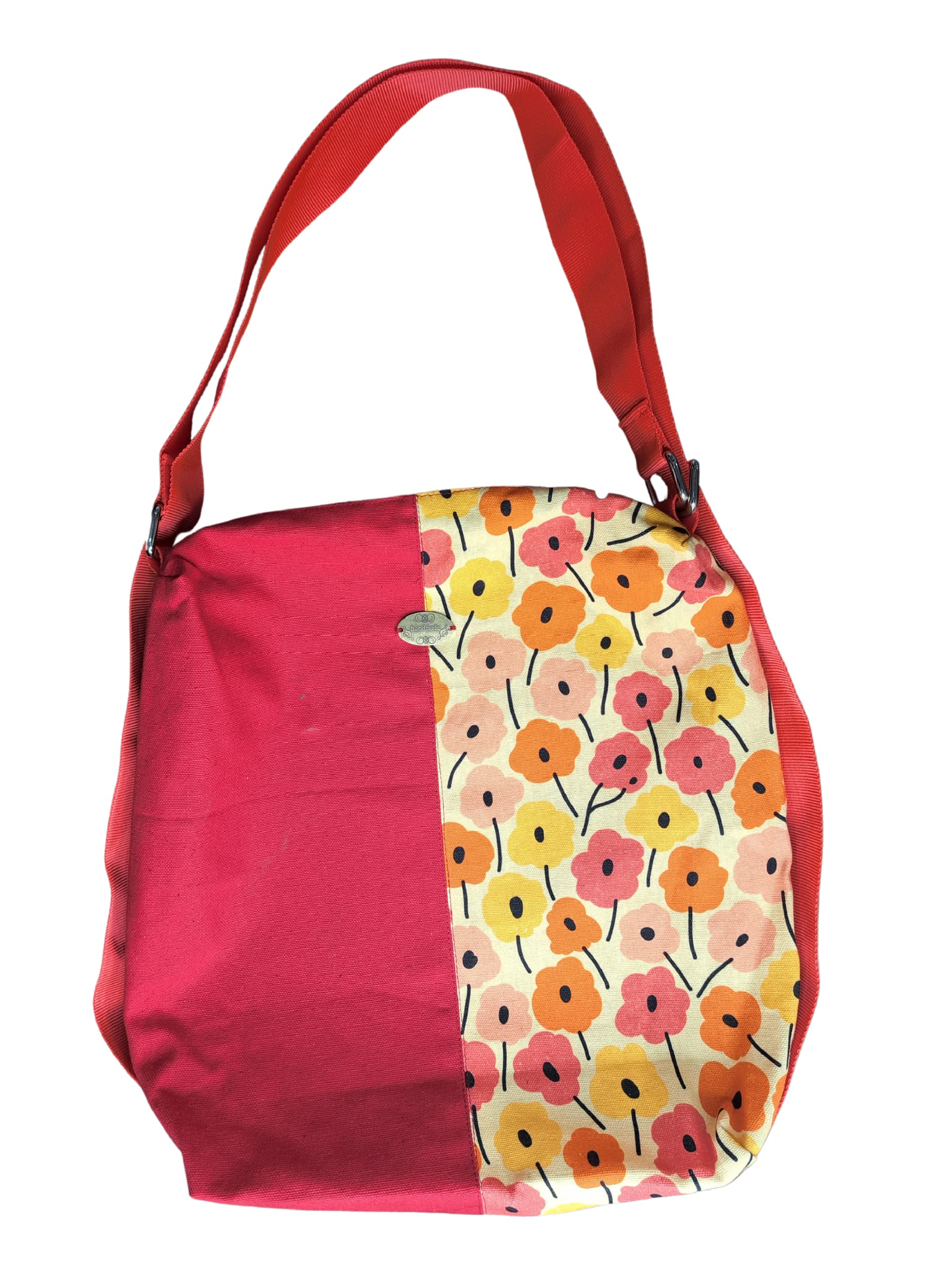 Fabjute Stylish Canvas Zipped Convertible 2in1 Shoulder Tote Handbag and Backpack with cotton lining, useful as a Travel, Shopping, Gym, Tuition Bag (RedVerticalPattern)