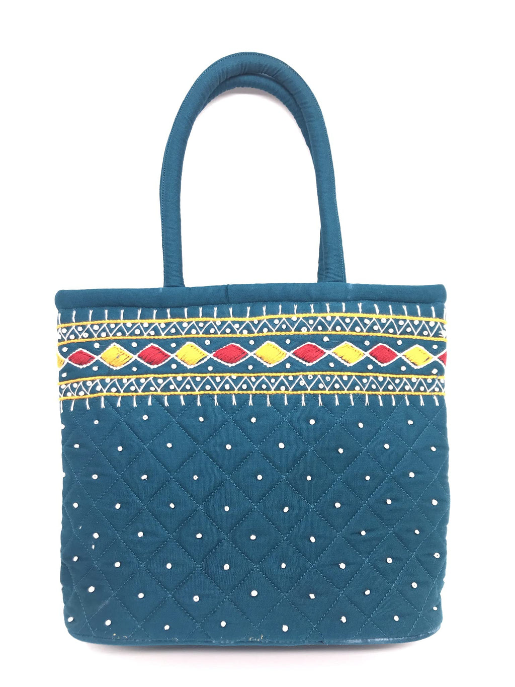 srishopify handicrafts Women Handbag Small Size Banjara Traditional Mini Handle Bag handmade Hand Purse Cotton 9x7x3 Inch Size original Beads Thread Work (Rama Green Colour bag small)