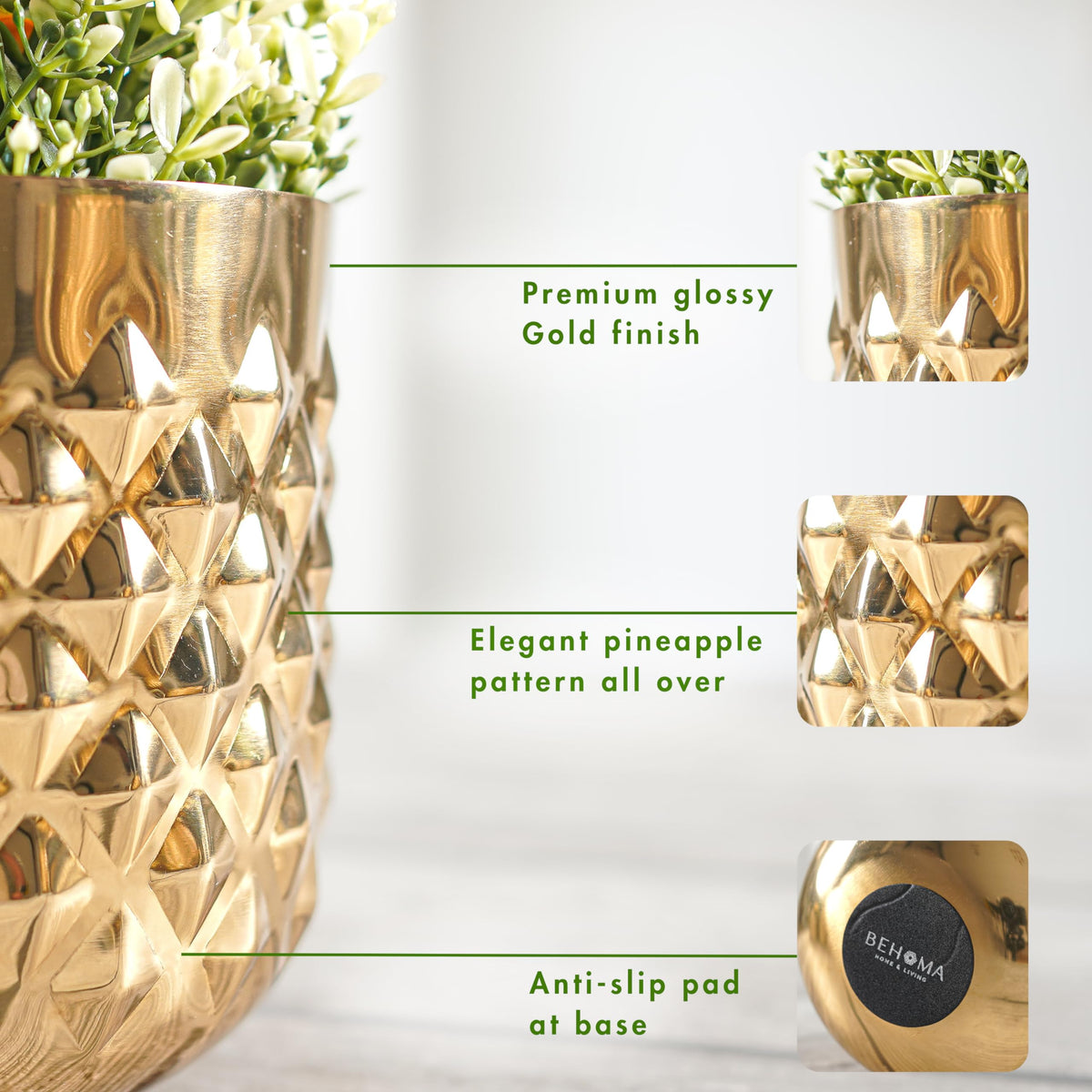 BEHOMA Metal Indoor Planter, Golden - Set of 2