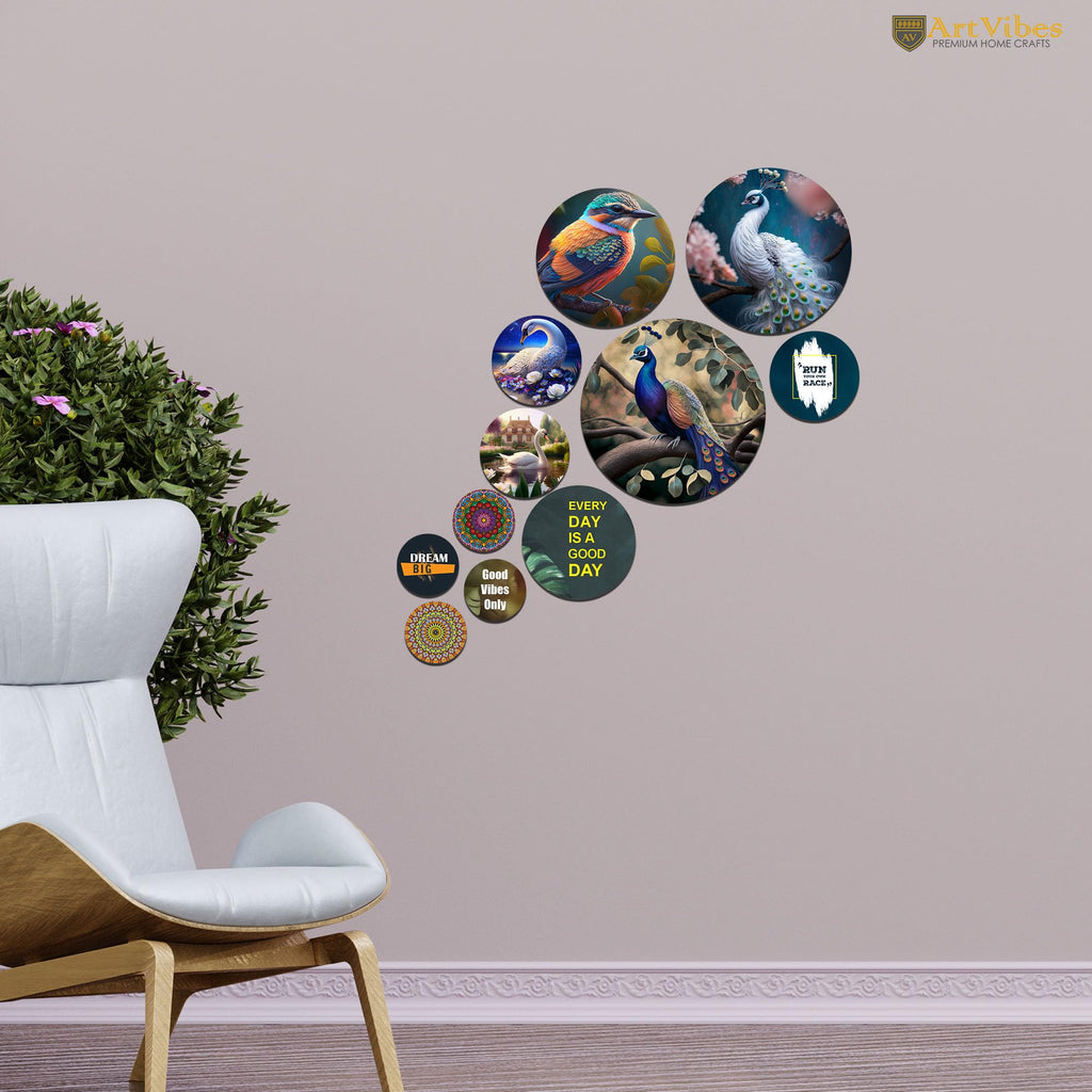 Artvibes Every Day Is A Good Day Round Shape MDF Wooden Wall Decor Items | Quotes Decor Item | Wall Poster | Office Decor | Wall Art Print | Inspirational quotes | Gift Items (WPS_134N), Set of 11