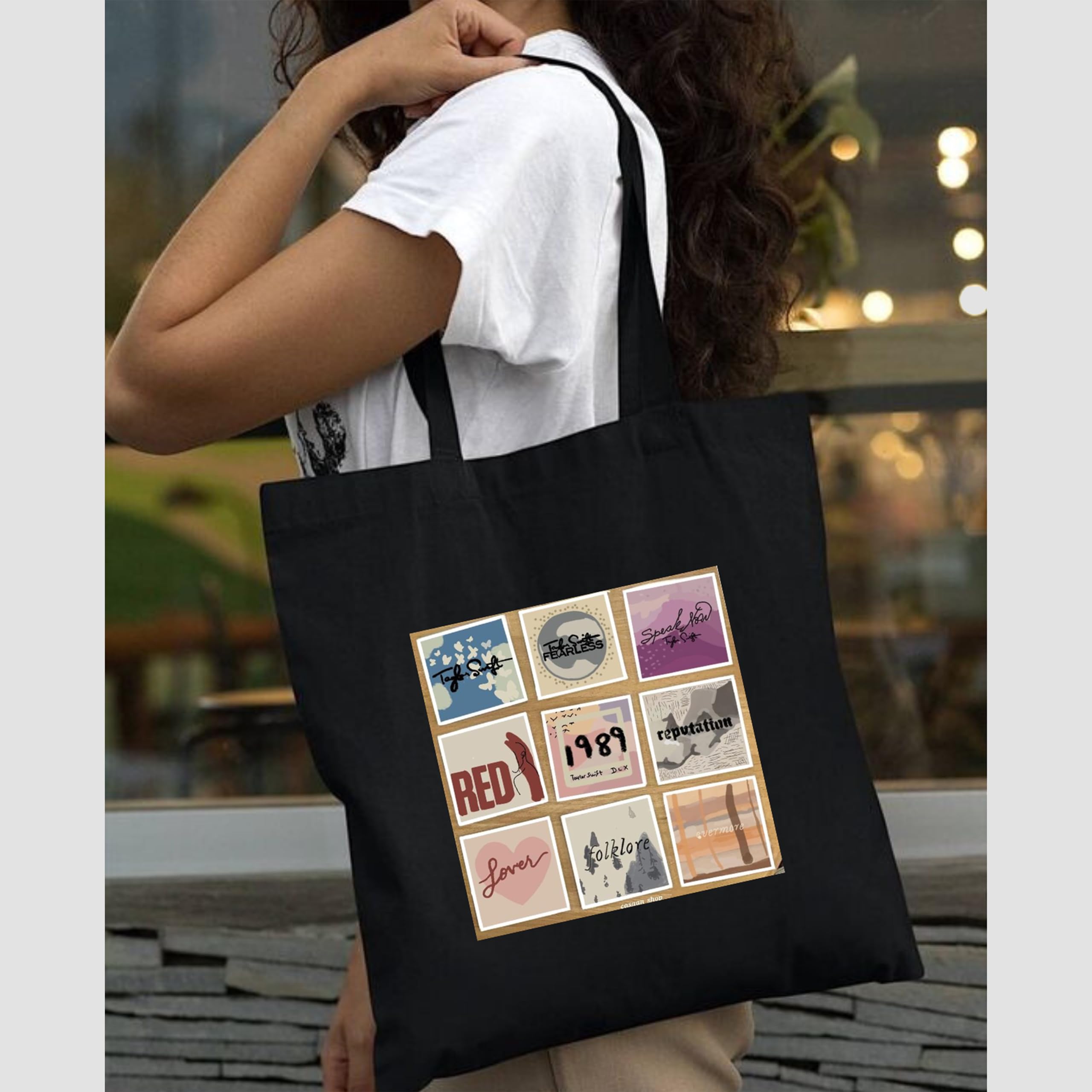 Peach Blossom Printed Cotton Zipper Tote Bags | CBAG - WHT-MOOD_BLK-1989(9) BOX
