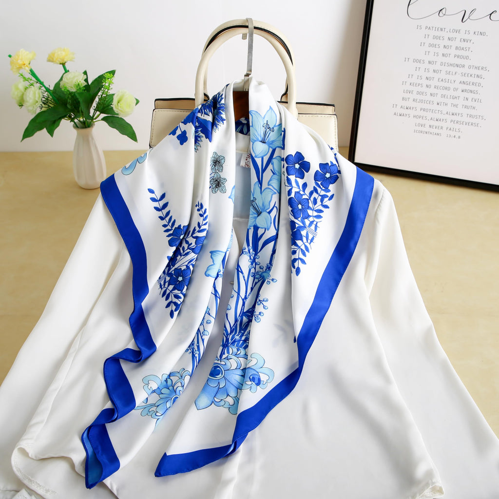 CrossKulture Printed Poly Silken feel Scarf Stole for Women | Stylish, Soft, & Lightweight | Satin Feel Neck, Hair & Head Scarf for Women | Square Silk Stole for Handbag (Colour47)