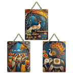 Artvibes Traditional Indian Nature Wall Art Hanging Wooden Art Decoration Item for Home | Office | Cafe | Graphic Artwork | Wall Art Print | Sceneries | Unique Gift Items (WH_96108N), Set of 3