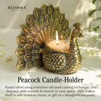 BEHOMA Metal Dancing Peacock with Scented Glass Votive Candle, Golden