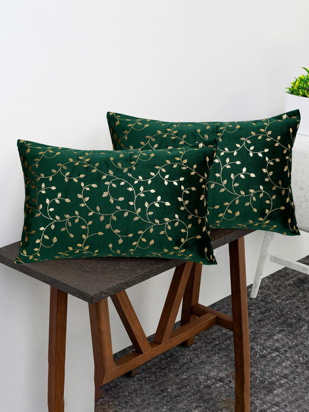RD TREND® Velvet Rectangular 12x18 Inches Cushion Covers Set of 2 | Throw Pillow Covers for Sofa, Bed & Living Room | Perfect for Home Décor Dark Green