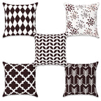 Story@Home Brown & White Geometric Cushion Cover Set of 5 | 16 x 16 Inch | Digital Printed Decorative Pillow Covers | Soft Polyester Cushion Covers for Sofa, Living Room, Bedroom & Home Décor