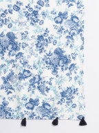 Ravaiyaa - Attitude is everything Women White & Blue Hand Block Floral Printed Cotton Tasseled Scarf 71 X 21 Inch