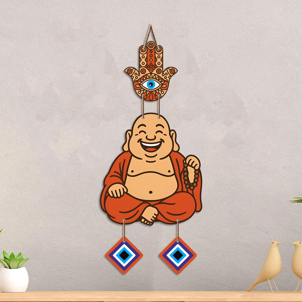 Artvibes Smiling Monk Evil Eye Wall Hanging Decor for Home Entrance | Positive Energy Protection Ornament | Nazar Battu Wall Accent for Living Room | Office | Gift Item (WH_85143N)