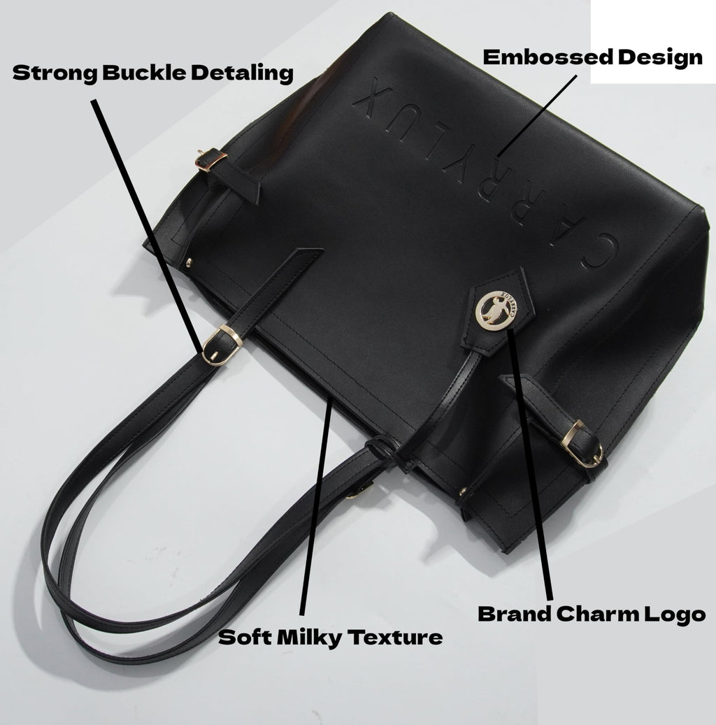 Carrylux Women's Soft PU Tote Bag | Large Single Compartment Shoulder Handbag with Adjustable Strap | Office, College & Casual (Black)