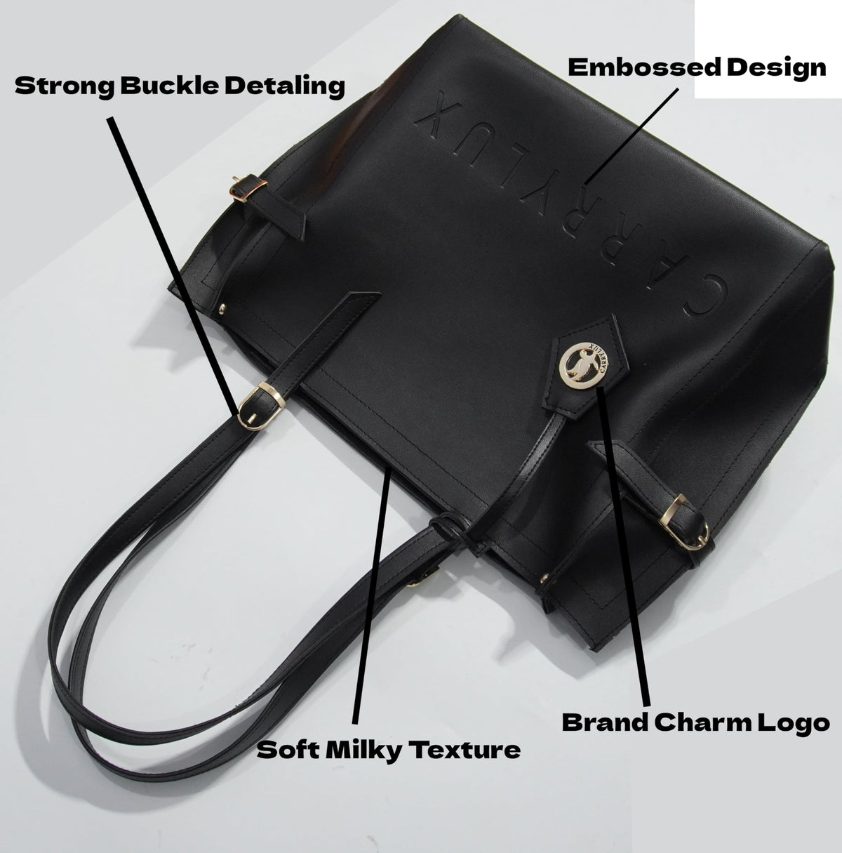Carrylux Women's Soft PU Tote Bag | Large Single Compartment Shoulder Handbag with Adjustable Strap | Office, College & Casual (Black)