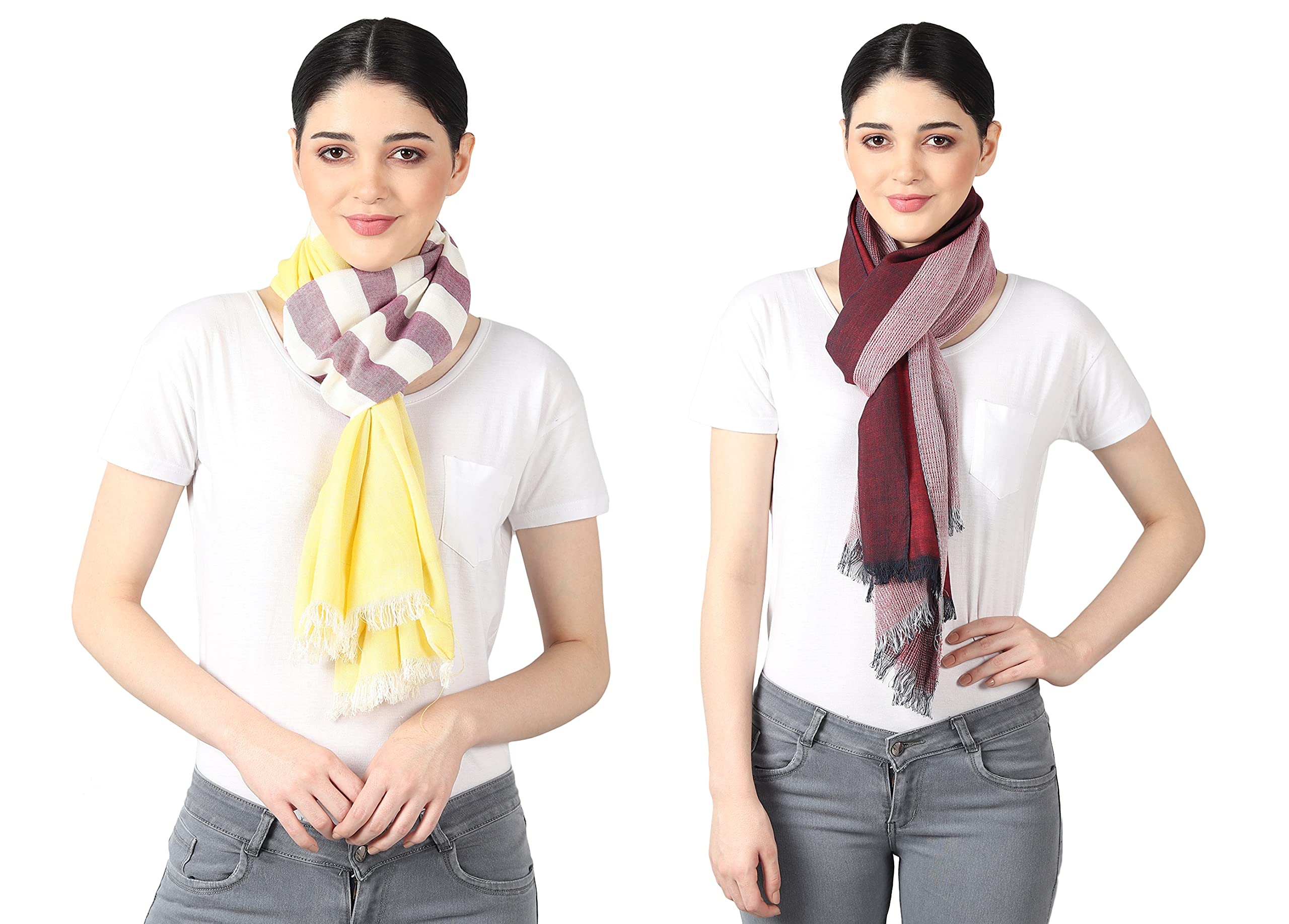 Flyer Women'S Stole for Female/Scarf Colour- Yellow & Purple AND Maroon Red & White Soft Viscose Ethnic Scarves Pack Of 2 ST-08-ST-12