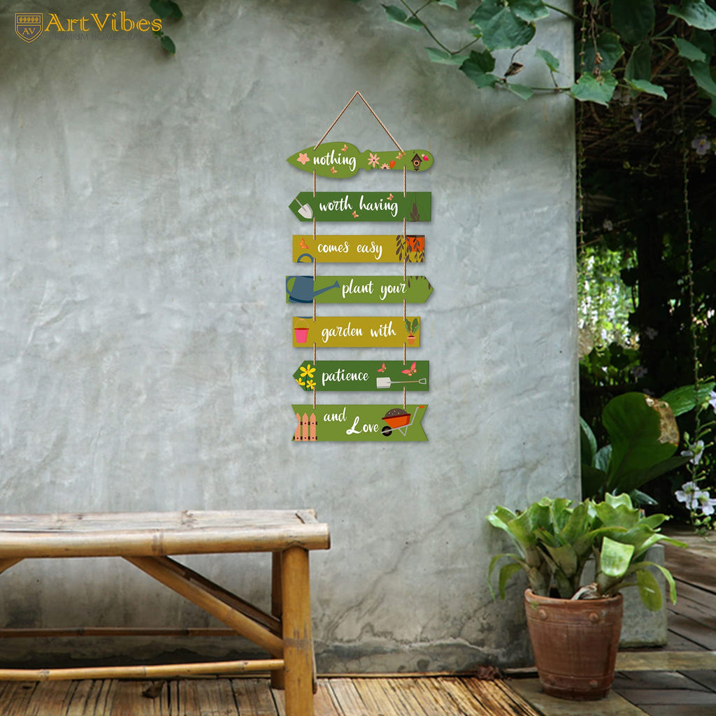 Artvibes Plant Your Garden with Patience Wooden Wall Art | Balcony | Quotes Decor Item | Decoration Wall Hanging Items | Wall Poster | Unique Gift | Garden Quotes Wall Hanging (WH_7010N)