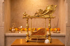 KridayKraft Aluminium Pankhi Jhula for Laddu Gopal | Gold Plated Krishna Palna for Home Mandir & Temple Decor | Religious Showpiece.