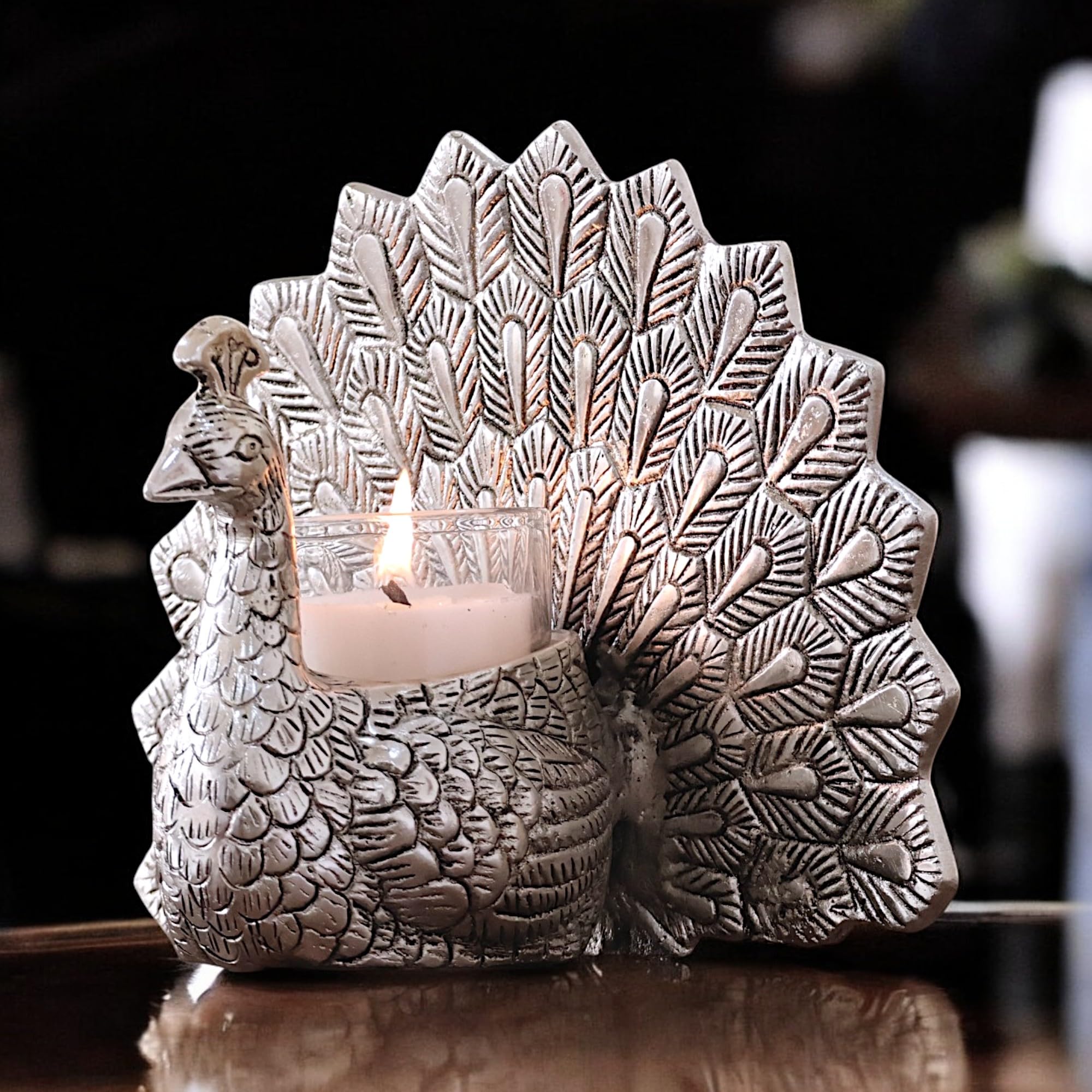 KridayKraft Metal Dancing Peacock Candle Holder Vastu Figurine for Good Luck and Love | Candle Holder for Home Dcor Tabletop Living Room Office | Showpiece Statue for Gifting