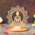 eCraftIndia Red and Golden MDF Wooden Lord Buddha Lotus Shadow Decorative Tea Light Candle Holder, Diya Stand for Home Decoration | Buddha Purnima, Diwali Decoration Item | Diwali Gift for Festival