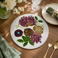 MFU Made For You Handcrafted Beaded Round Placemat 14 Inch (14 Inches, White & Silver Floral Design) Kafalo