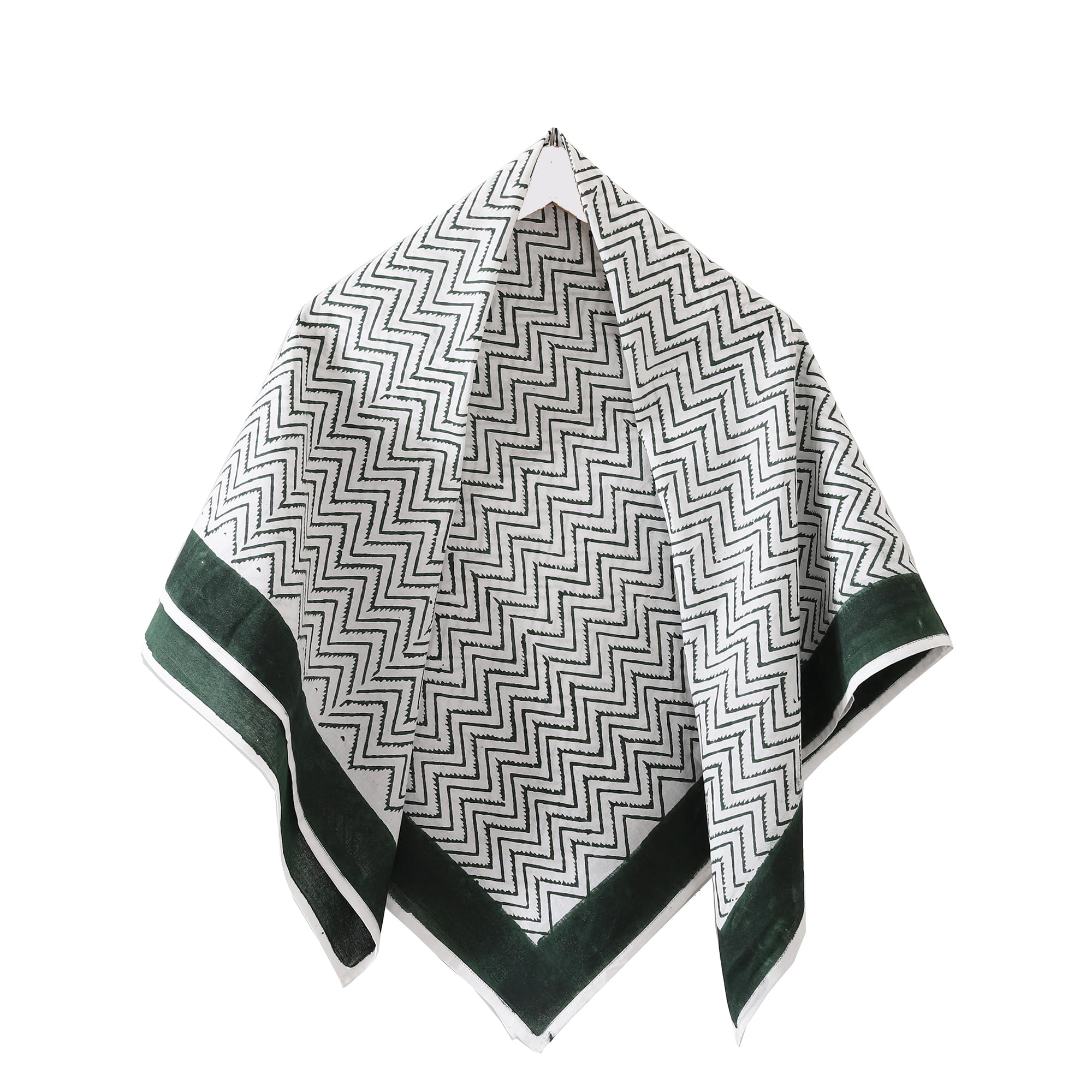 Ravaiyaa - Attitude is everything Sanganer Hand Block Printed Women's Scarves Pure Cotton Female Scarf Square Hijab Dupatta 40 X 40 Inch (White Green Chevron)