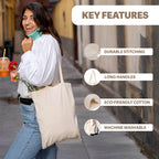 Metsi Reusable Canvas Cotton Tote Bag, 15x16, 11 Drop Handle, 100% Natural Cotton Tote Bag, Eco-Friendly, Durable, Washable Cloth Tote for Shopping, Book, Travel & Everyday Use, Pack of 2