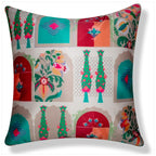Vendola Decorative Satin Sofa Cushion Covers Set of 5, 12 inch x 12 inch, Sofa Pillow Cover, Ethnic Festive, Multicolor, Elephant Peacock Design, Zipper Closure (Majestic, 12X12 Inches)