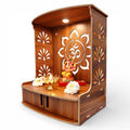 Devson™ Beautiful Wooden Temple | MDF Pooja MANDIR for Home and Office use with LED SPOT Light | Engineered Wood Pooja Stand with Storage Shelves | Size - H 15.5 x L 12.5 x W 9 inch | 12DRK