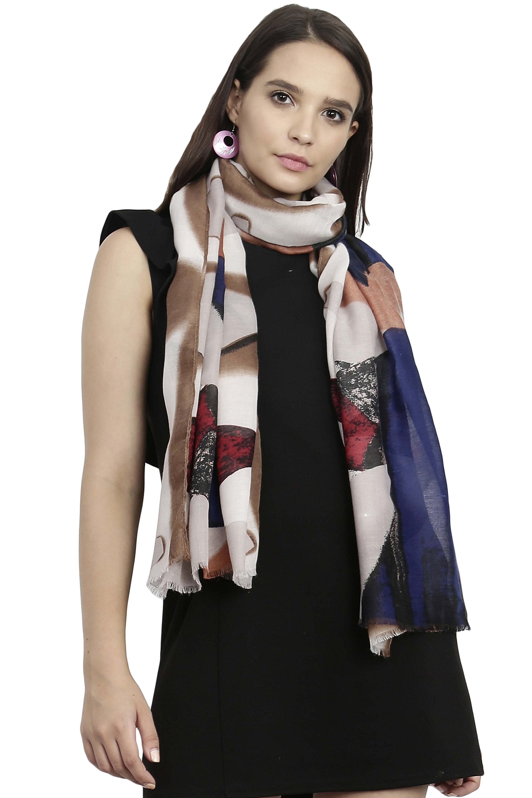 FabSeasons Cotton Viscose Colorful Printed Soft Scarf/Scarves, Shawl and Stoles for Women, Size - 90 * 190 cms