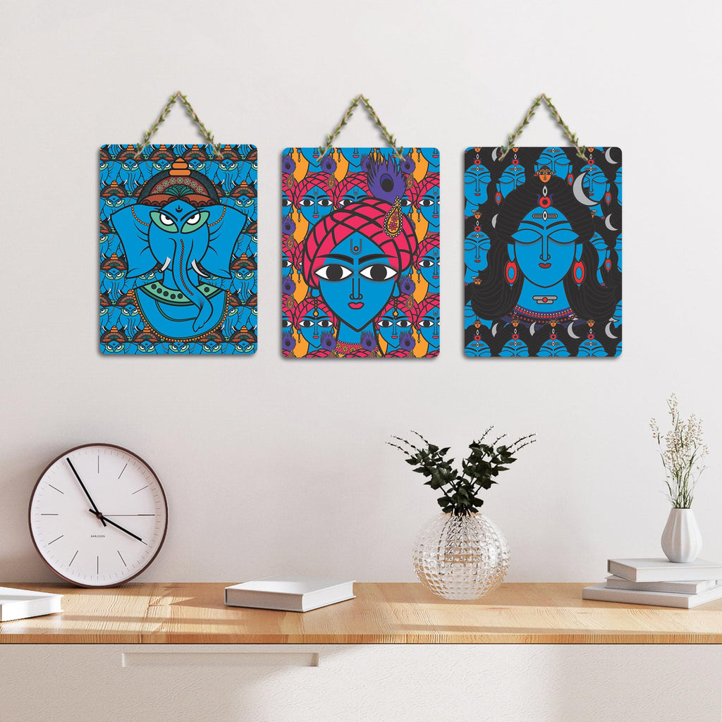 Artvibes Decorative Religious Arts Wooden Art Decoration Item for Home | Living Room | Office | Wall Art Painting For Hall | Graphic Artwork | Wall Illustrations | Gift Items (WH_9604N), Set of 3