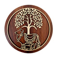 SOLOBOLO Kamdhenu Cow with Calf (Vasu) MDF Spiritual Wall Hanging | Mandir & Home Temple Decor for Pooja Room, Office & Door Entrance (6 Inches)