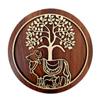 SOLOBOLO Kamdhenu Cow with Calf (Vasu) MDF Spiritual Wall Hanging | Mandir & Home Temple Decor for Pooja Room, Office & Door Entrance (6 Inches)