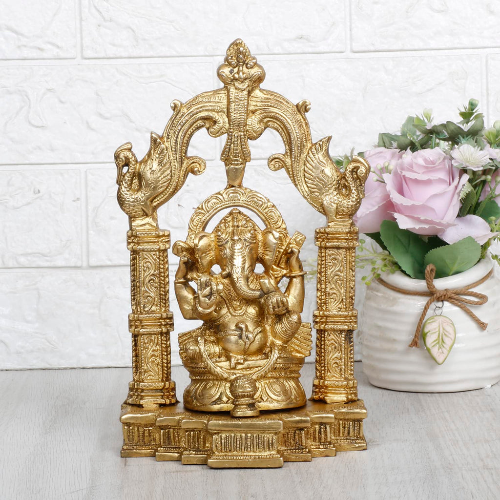 Svarup Brass Ganesh Bhagwan Idol Ganesha Statue Ganpati Puja Murti for Home Entrance Decor Diwali Gift Height 10 Inch.
