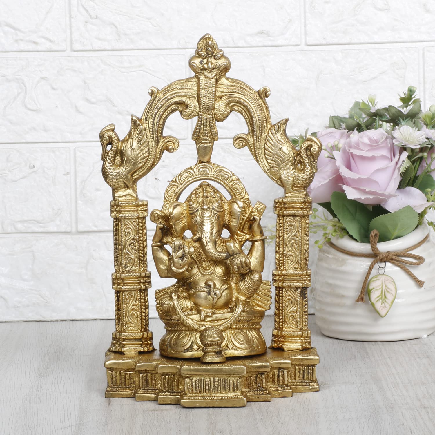Svarup Brass Ganesh Bhagwan Idol Ganesha Statue Ganpati Puja Murti for Home Entrance Decor Diwali Gift Height 10 Inch.