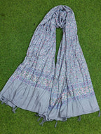 JAHAN TEXTILE Floral Printed Scarf for Women | Soft Lightweight Dupatta/Stole with Tassels | Elegant Ethnic & Casual Wear Wrap | Stylish Designer Shawl for All Seasons (Grey)
