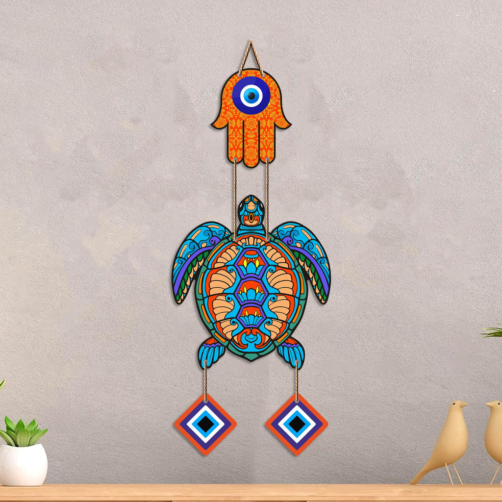 Artvibes Turtle Evil Eye Hanging Decor for Main Door & Entrance | Lucky Vastu MDF Wall Art | Decorative Accent for Living Room | Office | Hallway & Bedroom | Housewarming Gift Item (WH_8542N)