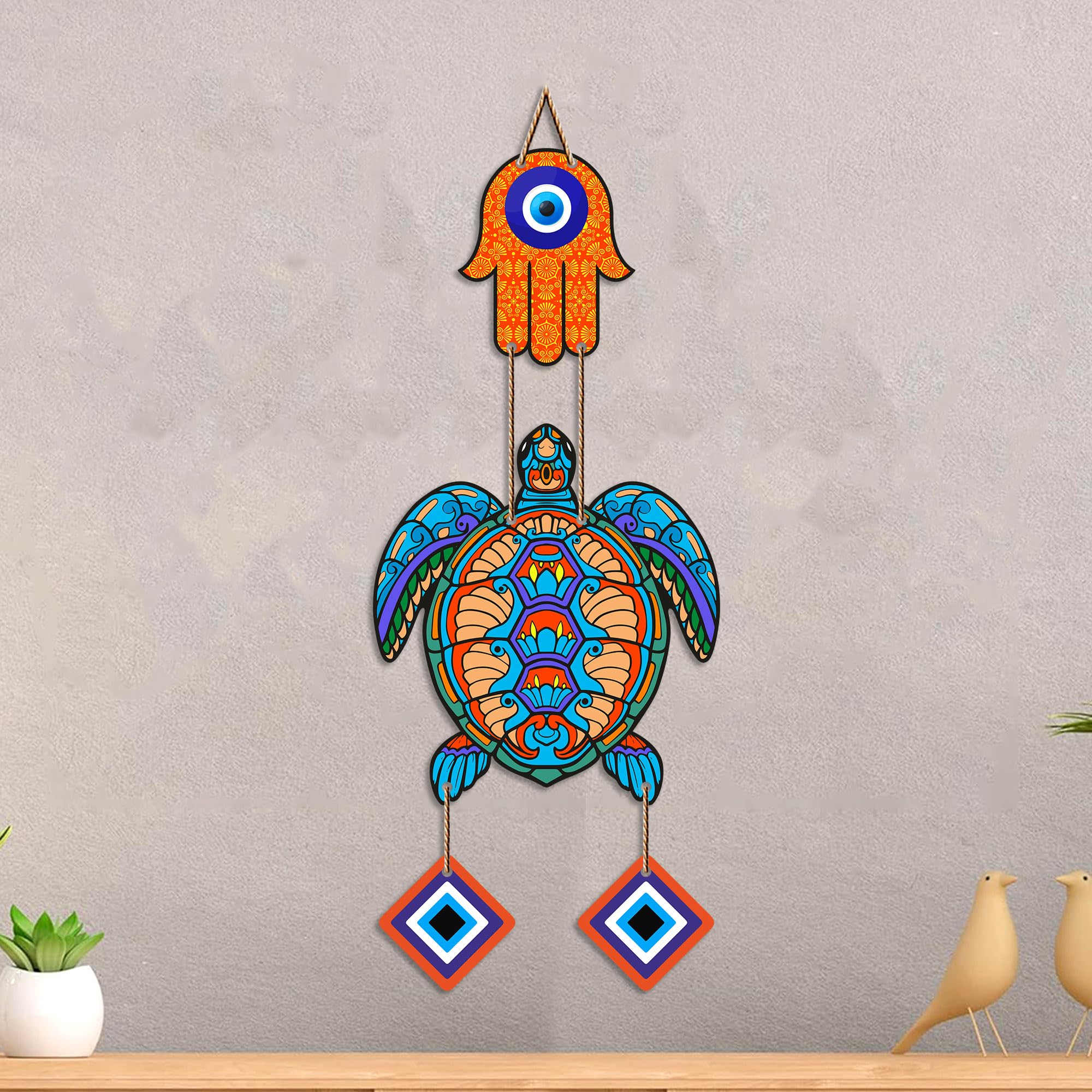 Artvibes Turtle Evil Eye Hanging Decor for Main Door & Entrance | Lucky Vastu MDF Wall Art | Decorative Accent for Living Room | Office | Hallway & Bedroom | Housewarming Gift Item (WH_8542N)