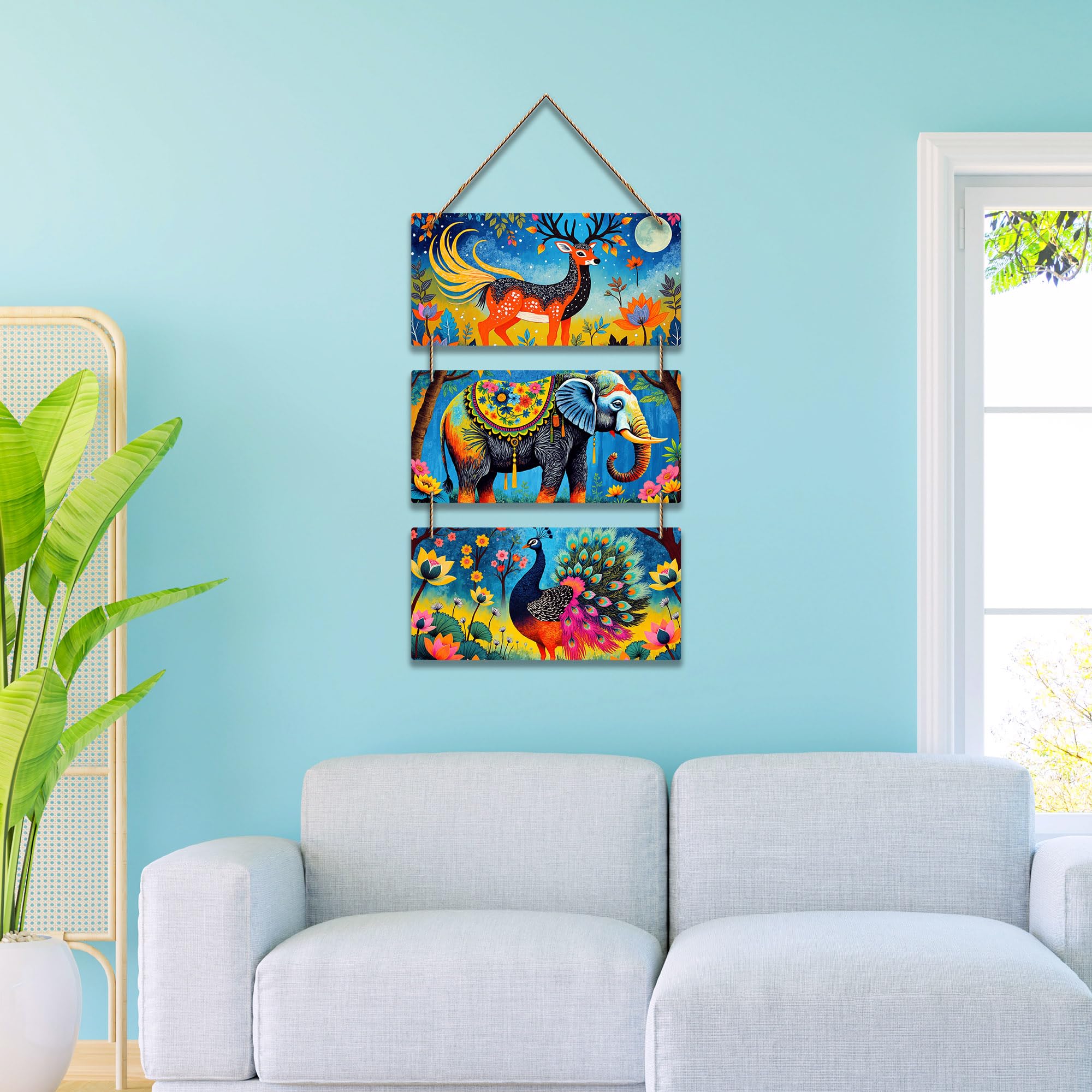 Artvibes Indian Animal Folk Art Decorative Wall Hanging Ornaments | Living Room | Office | Cafe | Painting Wall Decor | Aesthetic Wooden Decor | Handcrafted Art | Unique Gift Items (WH_9419N)