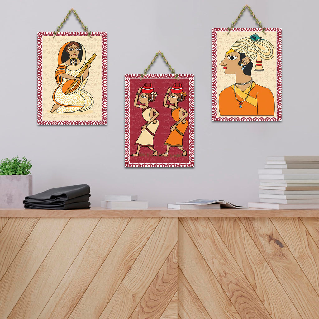 Artvibes Traditional Lifestyle Art Home Decorative MDF Wooden Wall Art for Home | Living Room | Office | Wall Art Painting For Hall | Graphic Artwork | Wall Poster | Unique Gift (WH_9625N), Set of 3