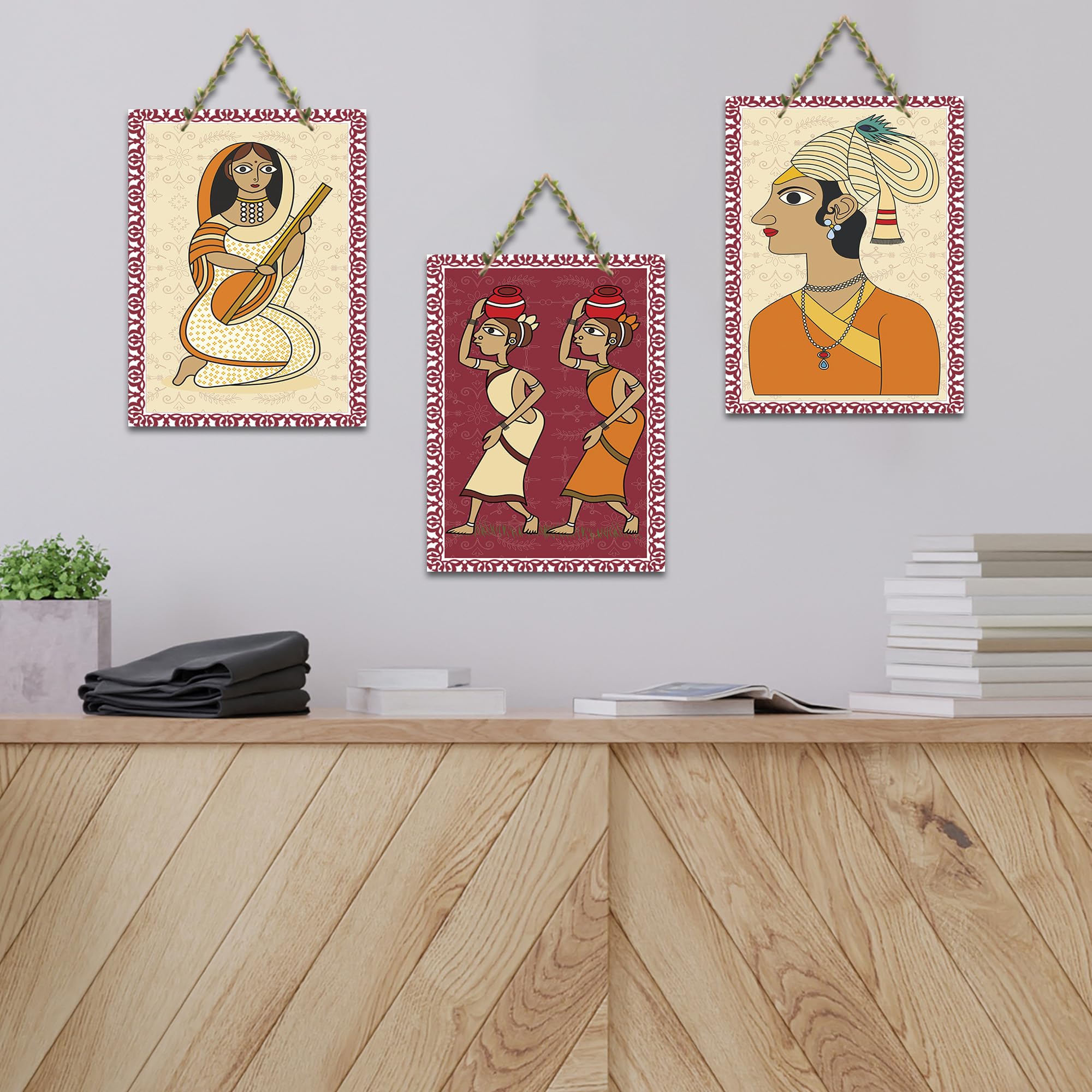 Artvibes Traditional Lifestyle Art Home Decorative MDF Wooden Wall Art for Home | Living Room | Office | Wall Art Painting For Hall | Graphic Artwork | Wall Poster | Unique Gift (WH_9625N), Set of 3