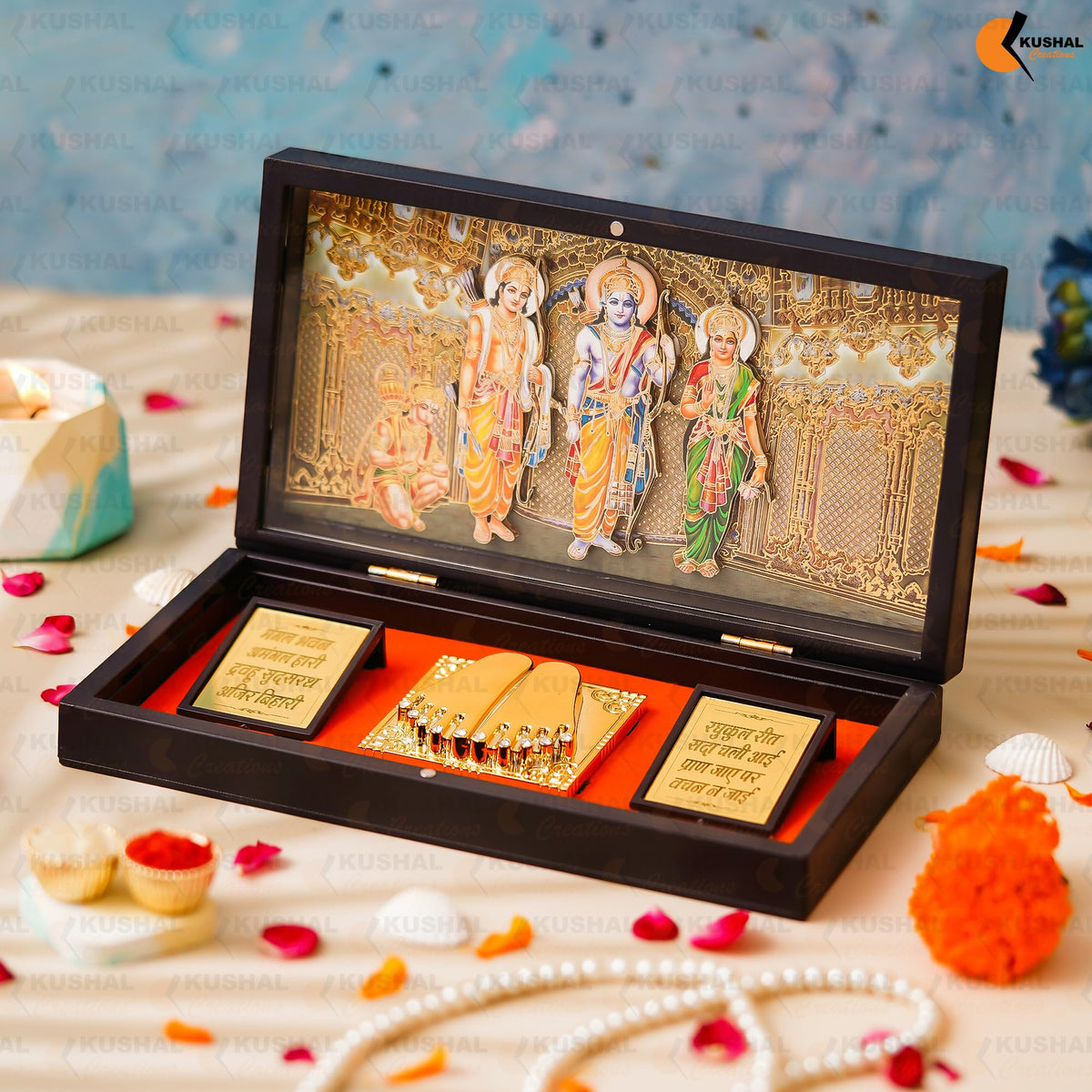 KUSHAL CREATIONS Ram Darbar Charan Paduka Religious Prayer Box Pocket Temple | charan paduka Box Brown Colour