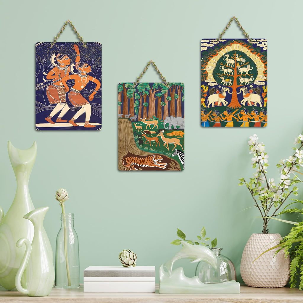 Artvibes Folk Art Home Decorative Wall Hanging Ornaments | Modern Decoration Items | Wall Sculpture | Signs & Plaques | Wall Illustrations | Handcrafted Art | Gift Items (WH_96166N), Set of 3