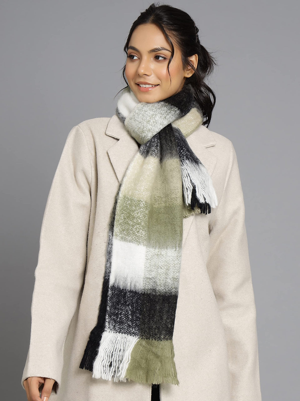 Ravaiyaa - Attitude is everything Women's Cashmere Wool Acrylic Scarf Winter Long Scarves, Neck Wrap 72 X 14 Inch (Olive Green)