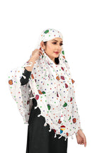PRACHARAN Female Cotton Innovative Stylish Matka Printed Pattern Fancy Scarf With Sun Protection Cover Face Cotton Driving Scarf for Women's and Girls, White