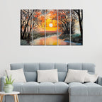 VIBECRAFTS Forest Sunset 5 Pieces Canvas Wall Painting For Home | Office | Living Room | Gift (PTVC5Pcs4_8511N)
