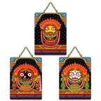 Artvibes Jagannath Balabhadra Subhadra Decorative Wall Art MDF Wooden Wall Hanger for Living Room | Spiritual Decor | Sceneries | Wall Illustration | Graphic Artwork | Gift Items (WH_96172N), Set of 3