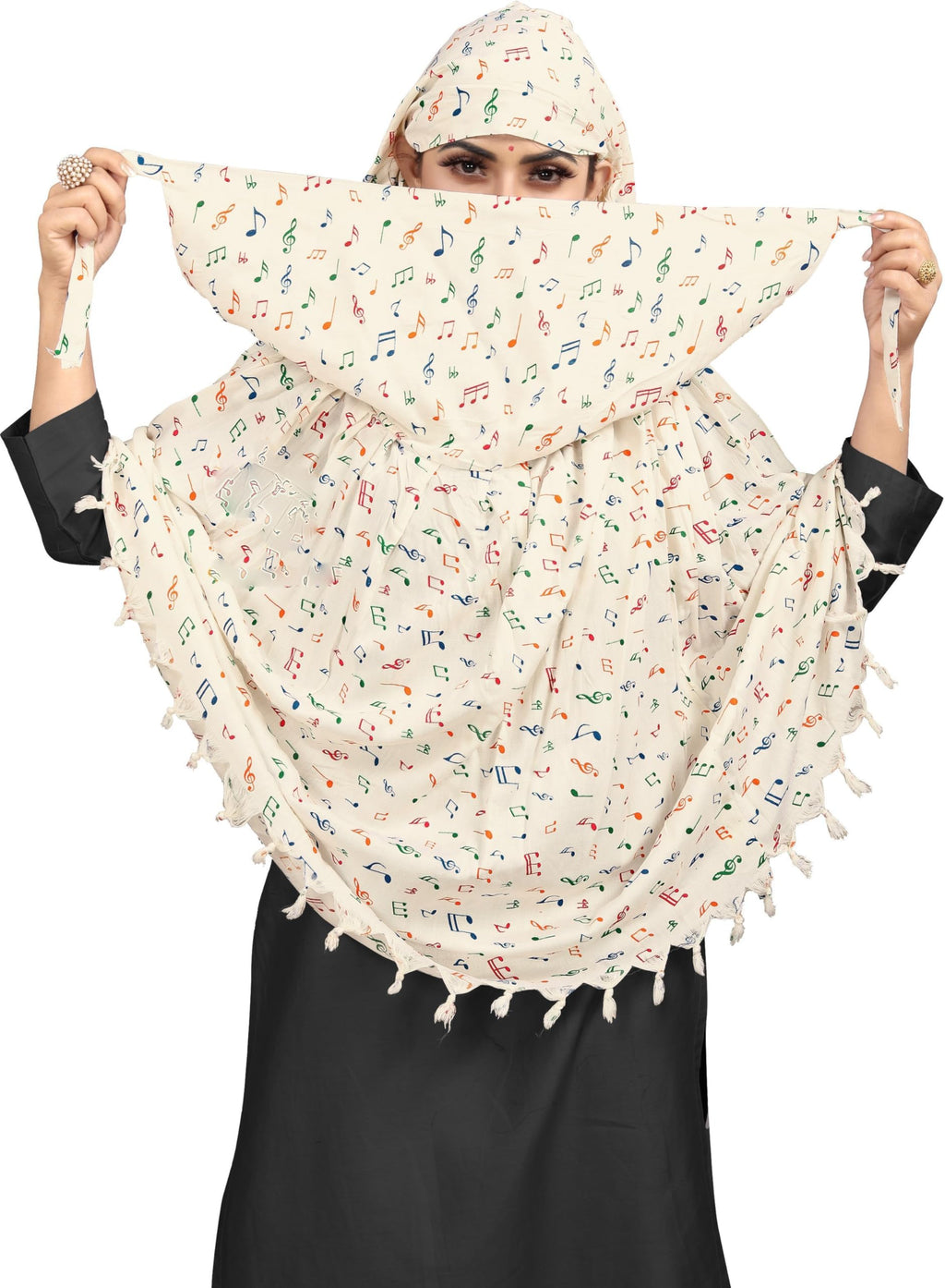 Sclout Cotton Breathable Sun Protection Scarf Cum Mask Usable for vehicle Driver | White Printed Design | Universal Size | For Girl & Women | Light Weight (Music)
