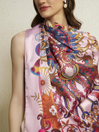 Ravaiyaa - Attitude is everything Women Silk Digital Print Large Square Scarf Breathable Lightweight Neckerchief Printed Headscarf 40 x 40 Inch (Pink Eagle)