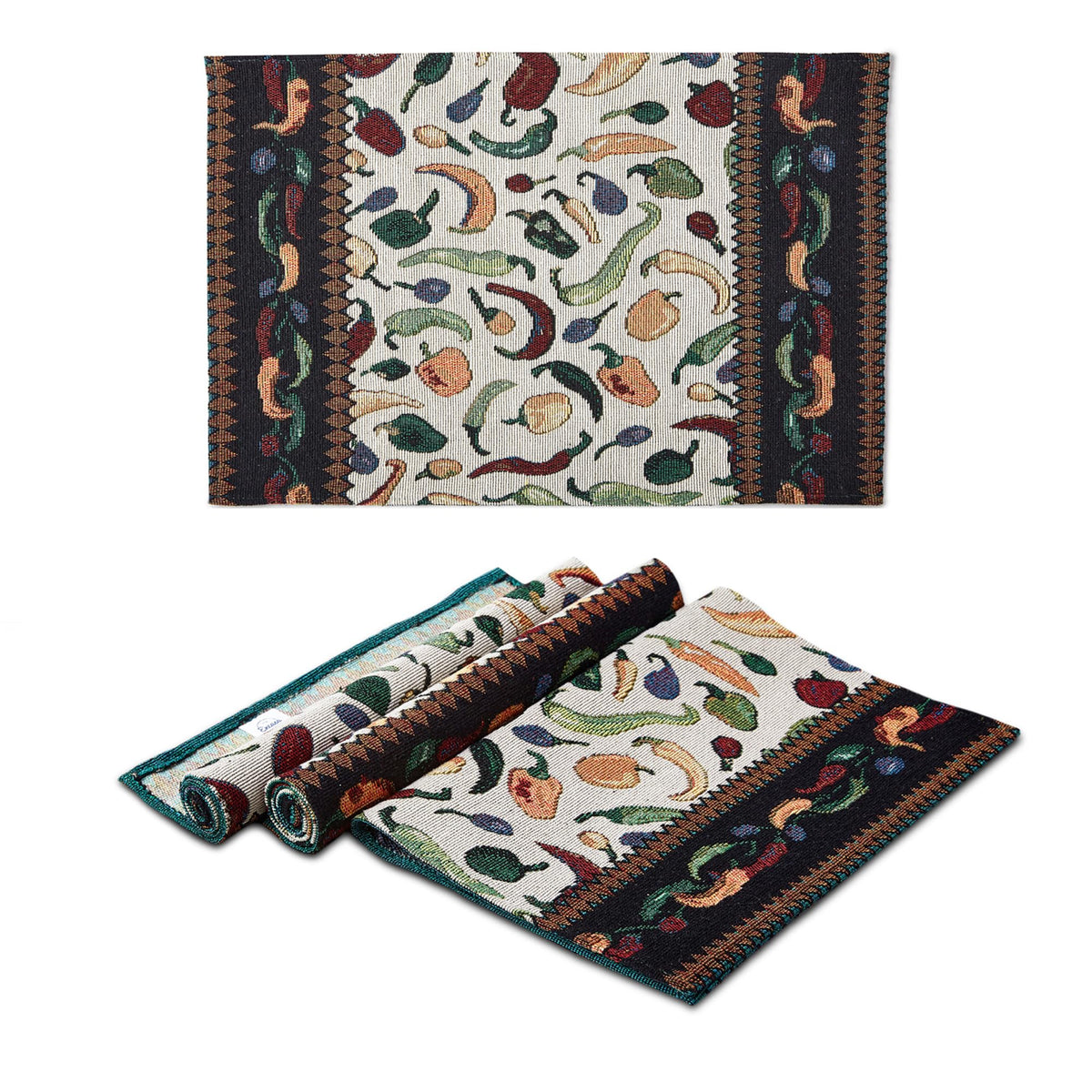 Encasa XO Boho Jacquard Woven Dining Table Placemats, Vintage Chilies Kafalo
