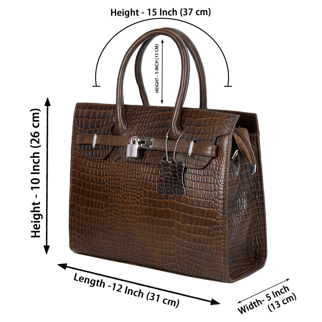 RICHSIGN Leather Accessories Full-Grain Natural Cro Leather Top-Handle satchel Tote Handbags & Shoulder Sling Bags For Women Office Branded Stylish Latest Size- L-12 X H-10 x W- 5 Inch (MEHANDI GREEN)