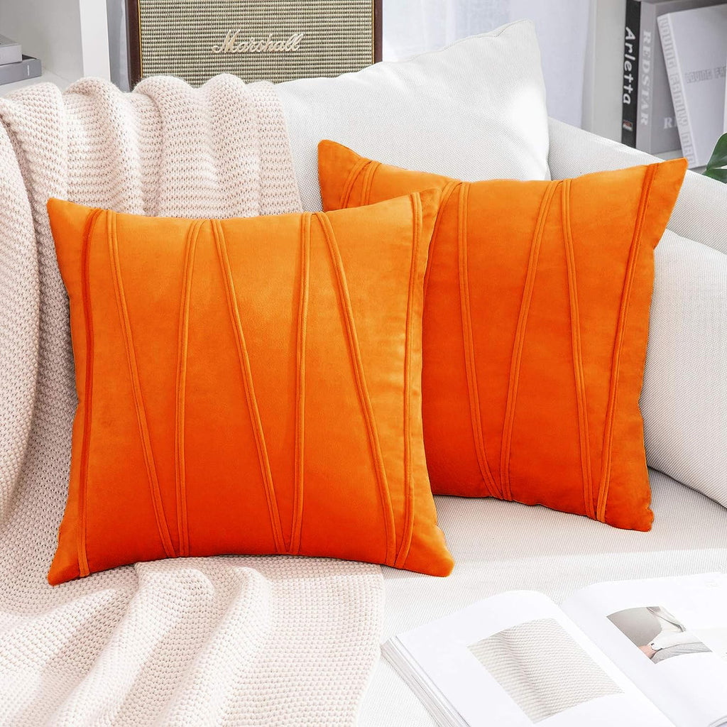Khooti Velvet Striped Cushion Cover Pack of 1-30 x 30 / 76 x 76 cm | Orange | Soft Pillow Covers Cushion Case for Sofa Bedroom Livingroom Chair Car, Cushion Cover with Zig Zag Pattern