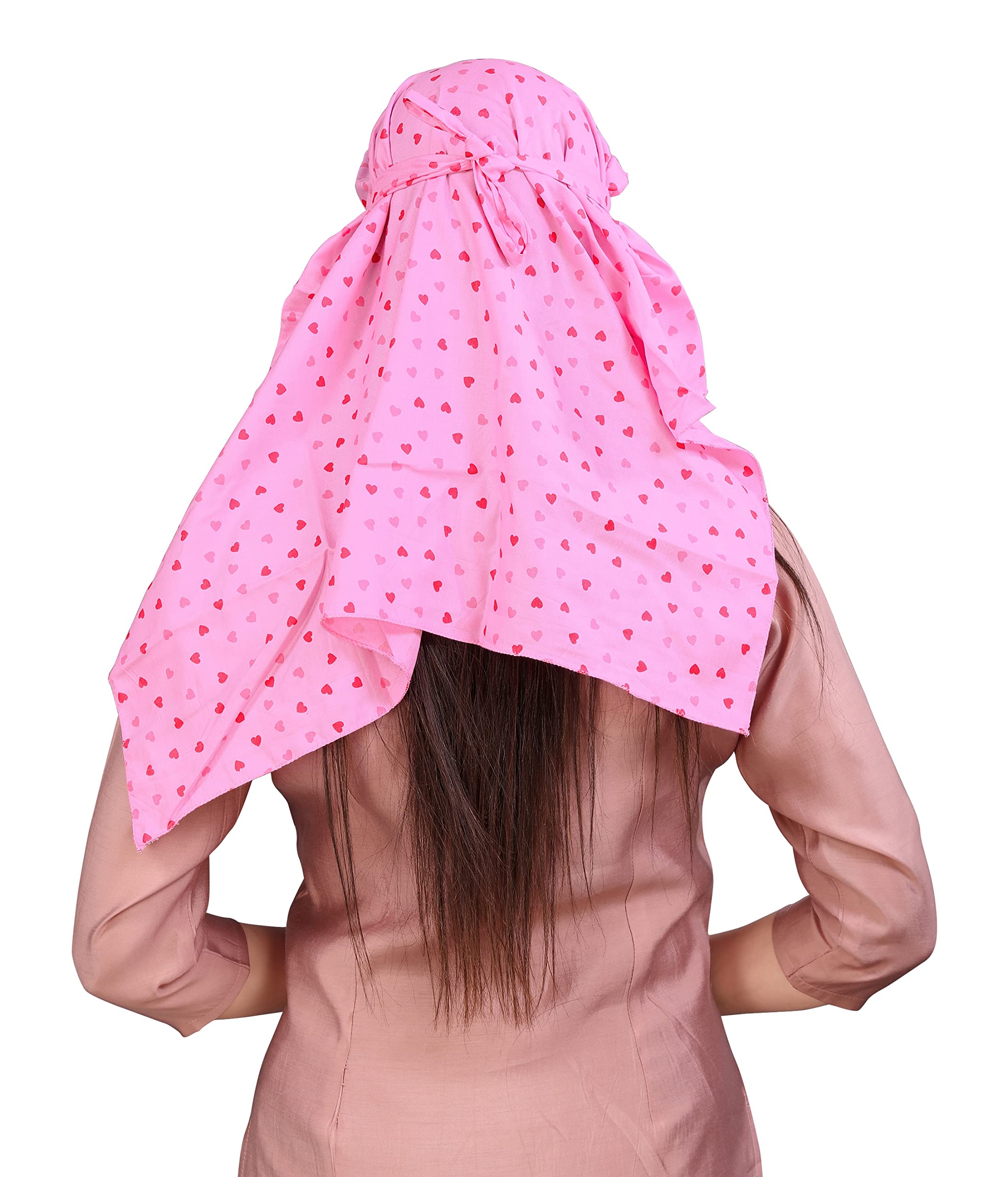 7 season's Cotton Short Scarf Cum Mask Universal Size/Usable for vehicle Driver for sunlight UV protection/Pink Printed Design (Cap_Pink Heart, Free)